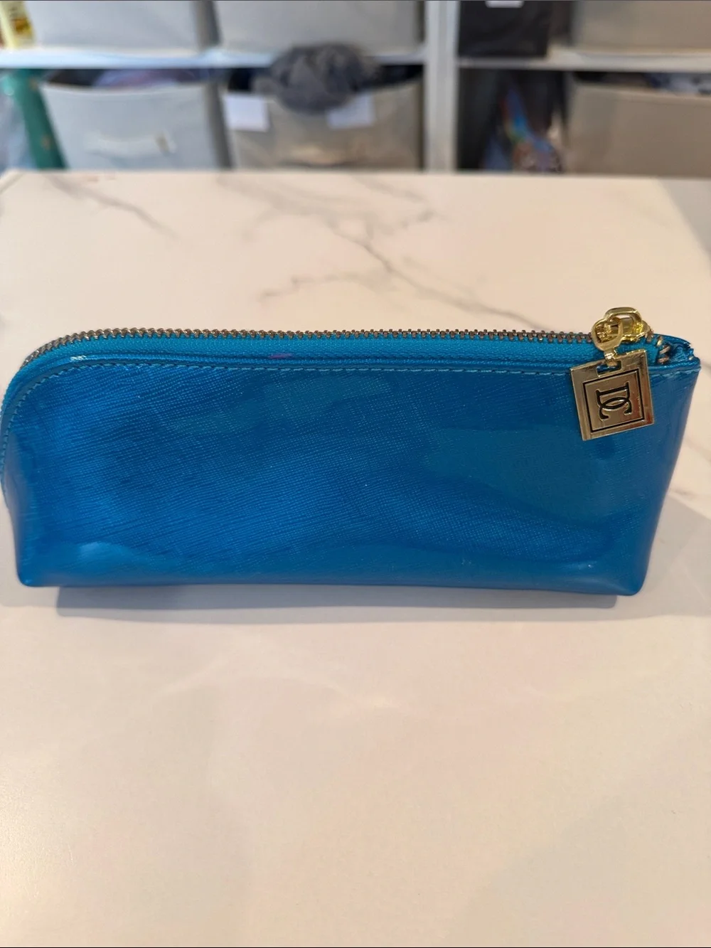 Blue Metallic Pencil Case with Gold Zipper